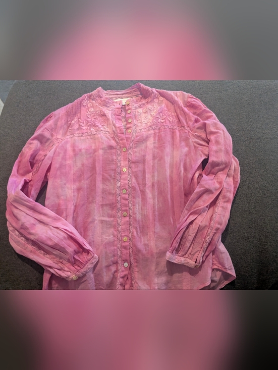 LoveShackFancy Tops - LoveShackFancy Ronda Pink Button-Down Embroidered Cotton Blouse